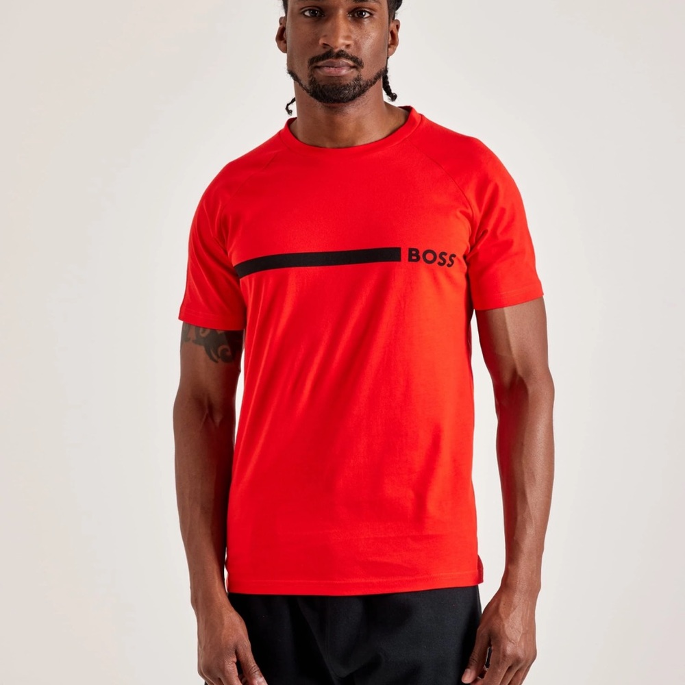 Hugo Boss Beach Men's Slim Fit t-Shirt Logo Print Short‎ Sleeve Crewneck Shirt L